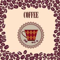 Coffee hot drink. Cafe card background. Coffee beans retro pattern. vector