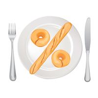Count Calories Concept. Percent sign. Bread on plate isolated vector