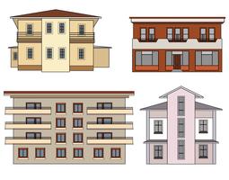 House front view set. City building facade isolated collection. vector