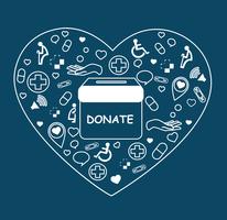 donar, la caridad para la medicina y la salud en forma de corazón vector