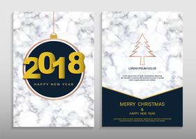 Merry Christmas and Happy New Year Greeting card design template. vector