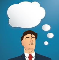 Portrait of businessman thinking with cloud chat box background vector