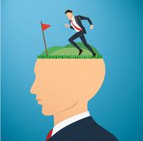 running businessman to successful achievement on big head. Business concept  vector