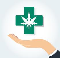 mano sosteniendo el icono de medicina y salud cannabis terapia vector