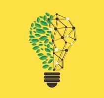 green leafs in light bulb shape and technology line vector , nature eco concept , World Environment Day 