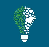 green leafs and hearts in light bulb shape , eco concept , thinking symbol  , World Environment Day vector