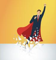 Successful businessman and red cape Breaking the wall vector. Business concept illustration.   vector