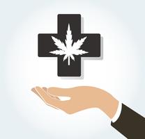 mano sosteniendo el icono de medicina y salud cannabis terapia vector