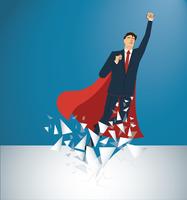 Successful businessman and red cape Breaking the wall vector. Business concept illustration vector