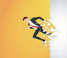 Running Businessman Breaking the wall to success. Business concept illustration.   vector