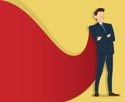 Successful businessman standing with crossed arms and red cape background vector