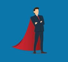Successful businessman standing with crossed arms and red cape background