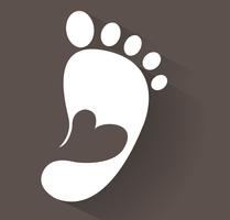 cute heart in footprint icon. Kids shoes store icon. Family sign. Parent and child symbol. Adoption emblem. Charity campaign. Vector illustration