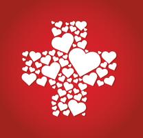 hearts in cross medical shape hospital icon vector