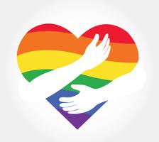 Abrazando el vector del corazón del arco iris, amor bandera LGBT del arco iris en forma de corazón