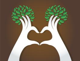 hands heart shape with leaves , nature lovers , World Environment Day vector