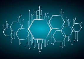 Resumen abeja colmena, hexágono y tecnología línea de fondo vector