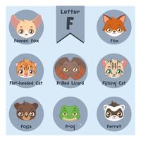 Animal portrait alphabet - Letter F vector