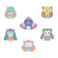 Collection of six colorful owls
