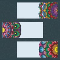 Collection of colorful mandala banners on blue background vector