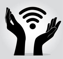 manos sosteniendo el símbolo de icono wifi vector