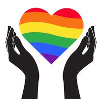 mano sosteniendo corazón arcoiris bandera LGBT simbolo
