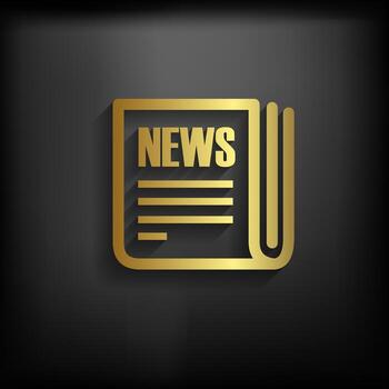 Las noticias firman el color oro del icono con la sombra larga, ejemplo del vector EPS10