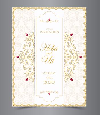 Wedding or invitation card  vintage style  with  crystals  abstract pattern background