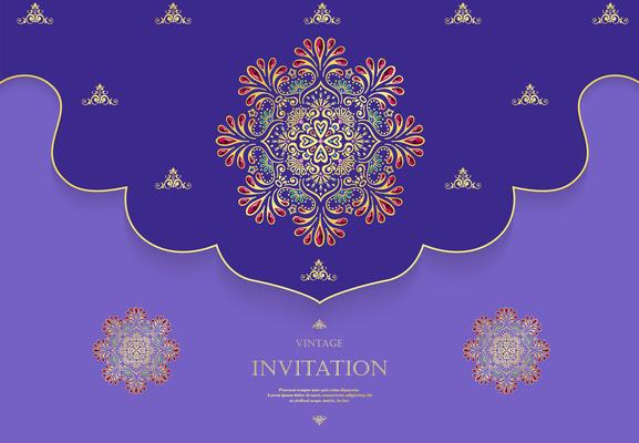 Wedding or invitation card  vintage style  with  crystals  abstract pattern background