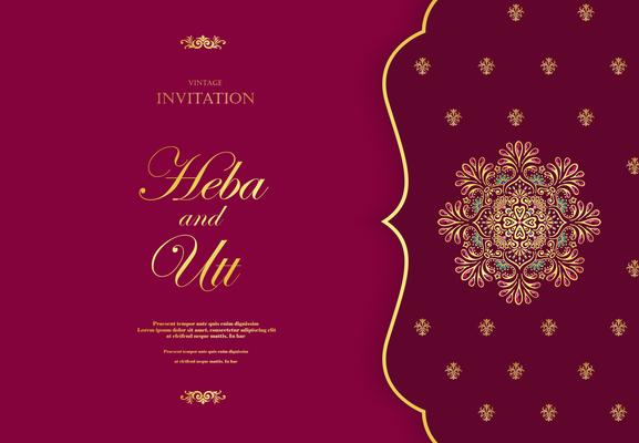 Wedding or invitation card  vintage style  with  crystals  abstract pattern background