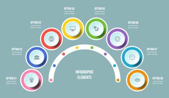 Gráfico de medio círculo, plantillas de infografía Timeline vector