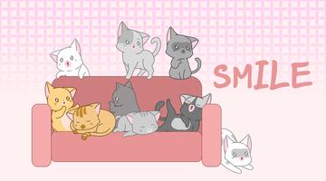 Cute baby cats on sofa. vector