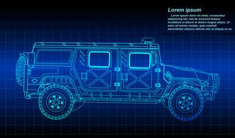 Sketching of military vehicle outline. vector