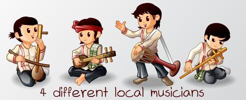 4 Local musicians character in cartoon style.