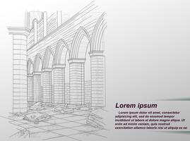 Drawing of ruined building. vector