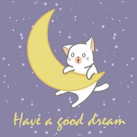 baby white cat and moon. vector