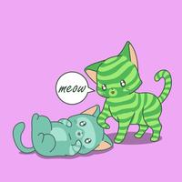 Friendship of 2 cats in cartoon style. vector