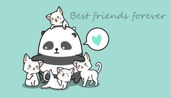 Panda and 4 cats. vector