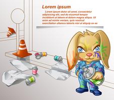 Graffiti rabbit and equipment of painting. vector