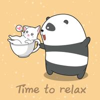 Panda and cat in time to relax. vector