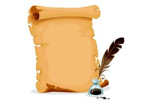 Old scroll paper with ink bottle and feather vector