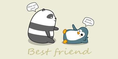 Panda and penguin are talking. vector