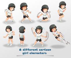 8 different cartoon girl characters.