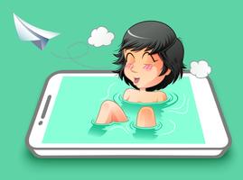 She is happiness with smart phone. vector