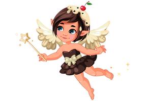 Cute little chocolate vanila fairy with cherry on head vector