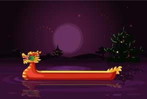 Chinese dragon ship night wallpaper vector illustration