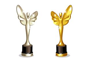 Beautiful award trophy in gold and silver color vector