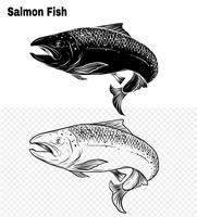 Arte de salmón muy detallado en el estilo de la línea de arte. vector