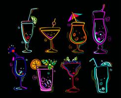 Set of neon cocktails. vector