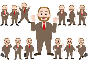 Businessman in different poses isolated on white background.